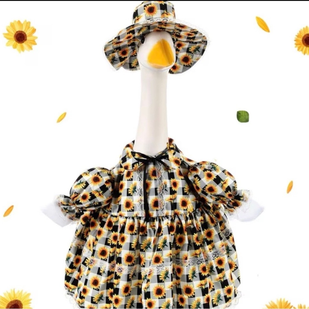 Sunflower Plaid Goose  Costume Dress with Matching Hat